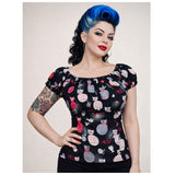 Peasant Blouse - Meow Kitty-blouse-Glitz Glam and Rebellion GGR Pinup, Retro, and Rockabilly Fashions