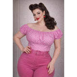 Peasant Blouse - Pink Polkadot-blouse-Glitz Glam and Rebellion GGR Pinup, Retro, and Rockabilly Fashions