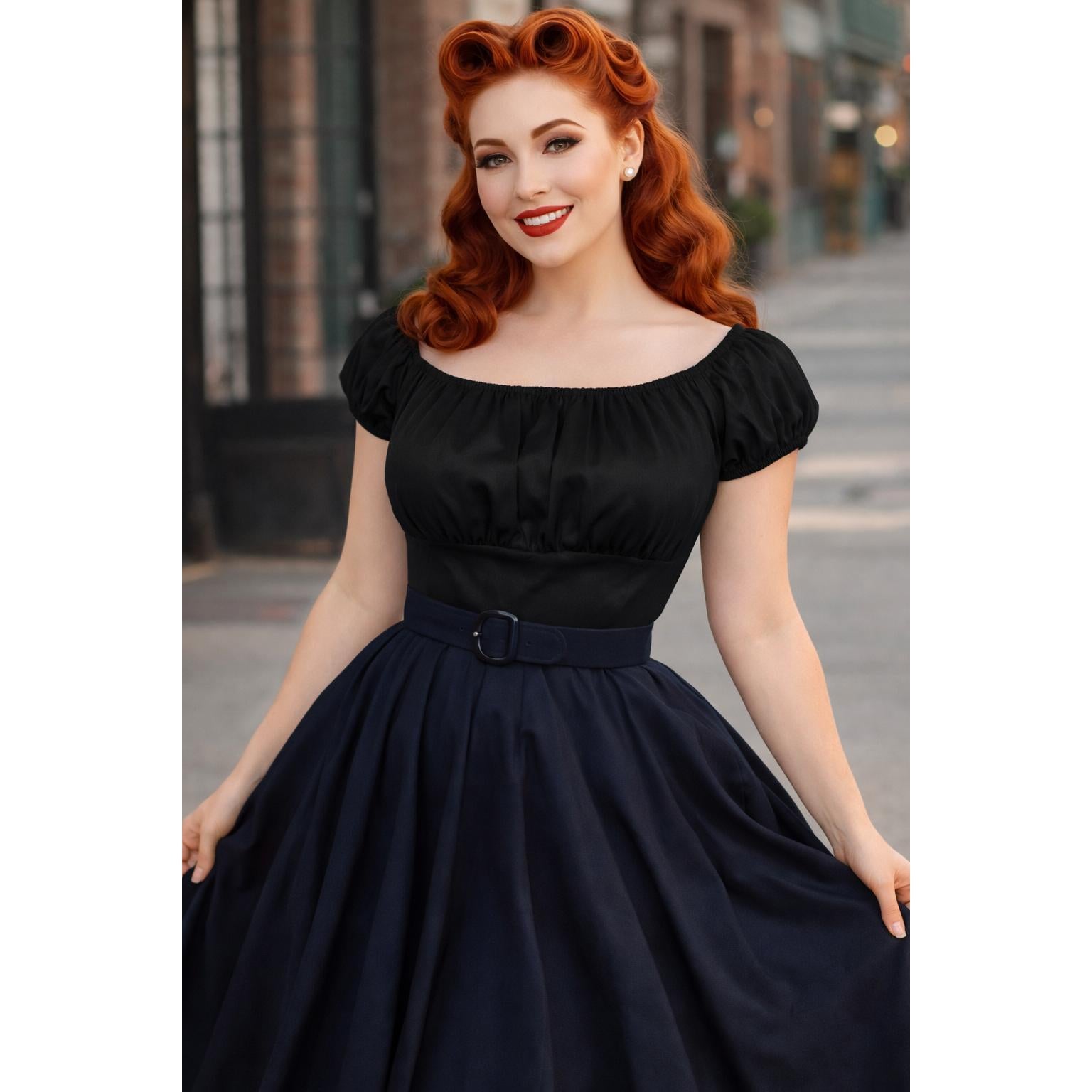 Pinup Peasant Top in Solid Black – Glitz Glam and Rebellion