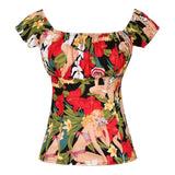 Pinup Peasant Blouse in Tiki Girls-Blouse-Glitz Glam and Rebellion GGR Pinup, Retro, and Rockabilly Fashions