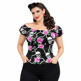 Peasant Blouse Chains, Skulls, and Roses-blouse-Glitz Glam and Rebellion GGR Pinup, Retro, and Rockabilly Fashions
