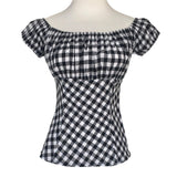 Pinup Peasant Blouse in Black Gingham-Blouse-Glitz Glam and Rebellion GGR Pinup, Retro, and Rockabilly Fashions