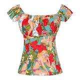 Pinup Peasant Blouse in Teal Tiki Girls-Blouse-Glitz Glam and Rebellion GGR Pinup, Retro, and Rockabilly Fashions