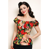 Pinup Peasant Blouse in Tiki Girls-Blouse-Glitz Glam and Rebellion GGR Pinup, Retro, and Rockabilly Fashions