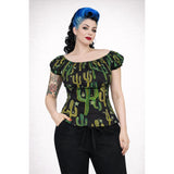 Pinup Peasant Top in Cactus Print-Blouse-Glitz Glam and Rebellion GGR Pinup, Retro, and Rockabilly Fashions