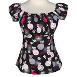 Peasant Blouse - Meow Kitty-blouse-Glitz Glam and Rebellion GGR Pinup, Retro, and Rockabilly Fashions