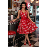 Ruby Rebel Polkadot Halter Swing Dress-Dress-Glitz Glam and Rebellion GGR Pinup, Retro, and Rockabilly Fashions