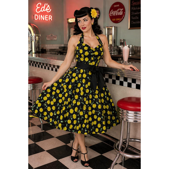 Yellow Cherry Jubilee Swing Dress  Glitz Glam and Rebellion