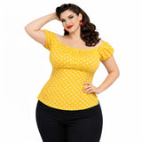 Peasant Blouse - Yellow Polkadot-blouse-Glitz Glam and Rebellion GGR Pinup, Retro, and Rockabilly Fashions