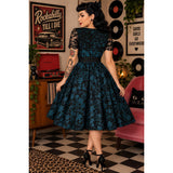 Layla Lace Overlay Swing Dress in Blue Floral-Dress-Glitz Glam and Rebellion GGR Pinup, Retro, and Rockabilly Fashions