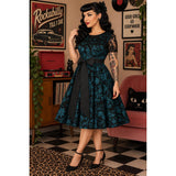 Layla Lace Overlay Swing Dress in Blue Floral-Dress-Glitz Glam and Rebellion GGR Pinup, Retro, and Rockabilly Fashions