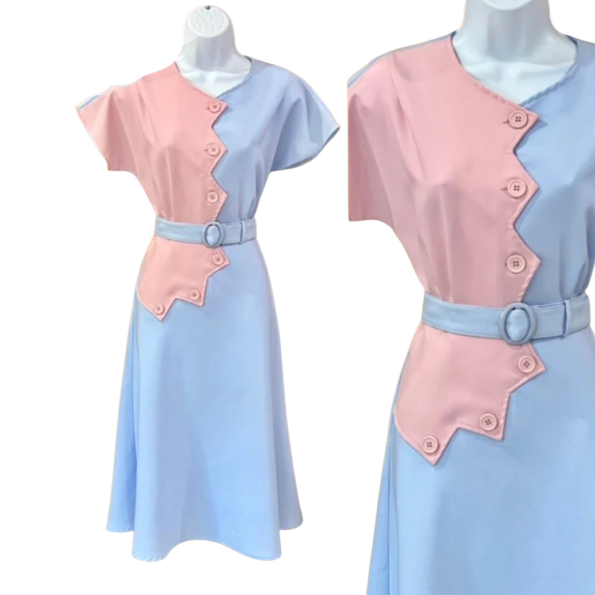 Astrobettie Sawtooth Color Block Dress in Pink and Blue