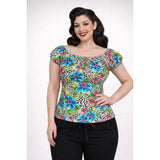 Pinup Peasant Blouse in Floral Leopard-Blouse-Glitz Glam and Rebellion GGR Pinup, Retro, and Rockabilly Fashions