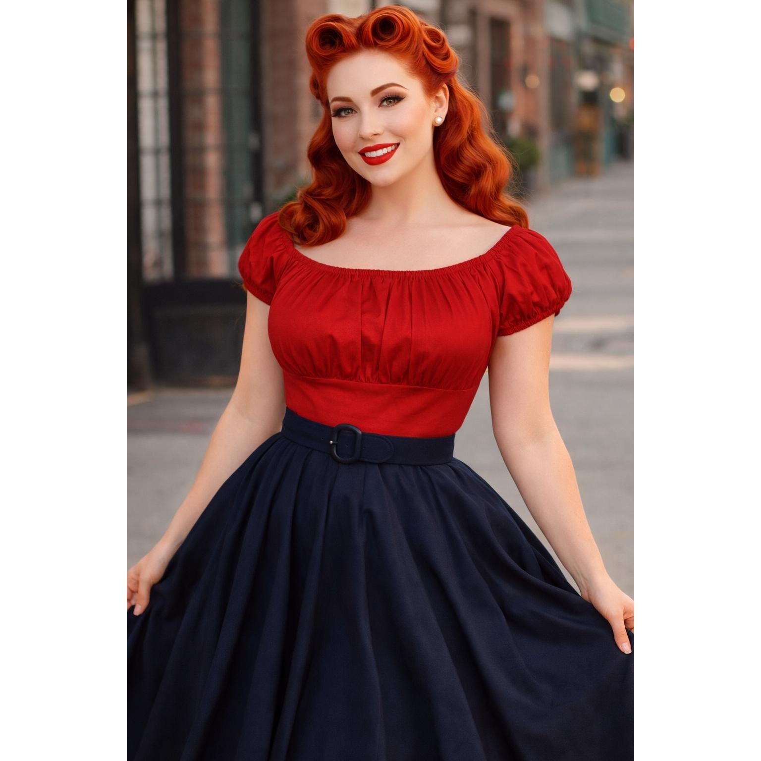Pinup Peasant Top in Solid Red – Glitz Glam and Rebellion