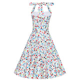 Sophie 1950's Halter Dress White and Colorful Polka-Dresses-Glitz Glam and Rebellion GGR Pinup, Retro, and Rockabilly Fashions
