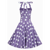 Sophie 1950's Halter Dress in Purple & White Polka-Dresses-Glitz Glam and Rebellion GGR Pinup, Retro, and Rockabilly Fashions