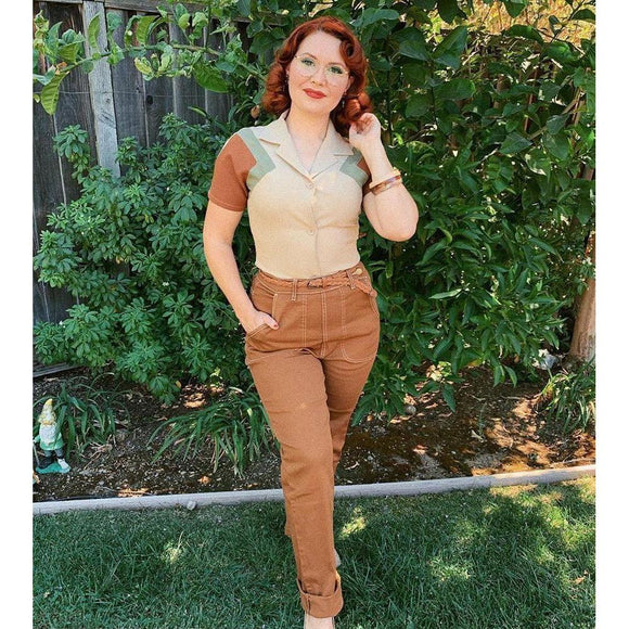 Star Struck Clothing 1950s Reproduction Button Jeans in Brown-Pants-Glitz Glam and Rebellion GGR Pinup, Retro, and Rockabilly Fashions