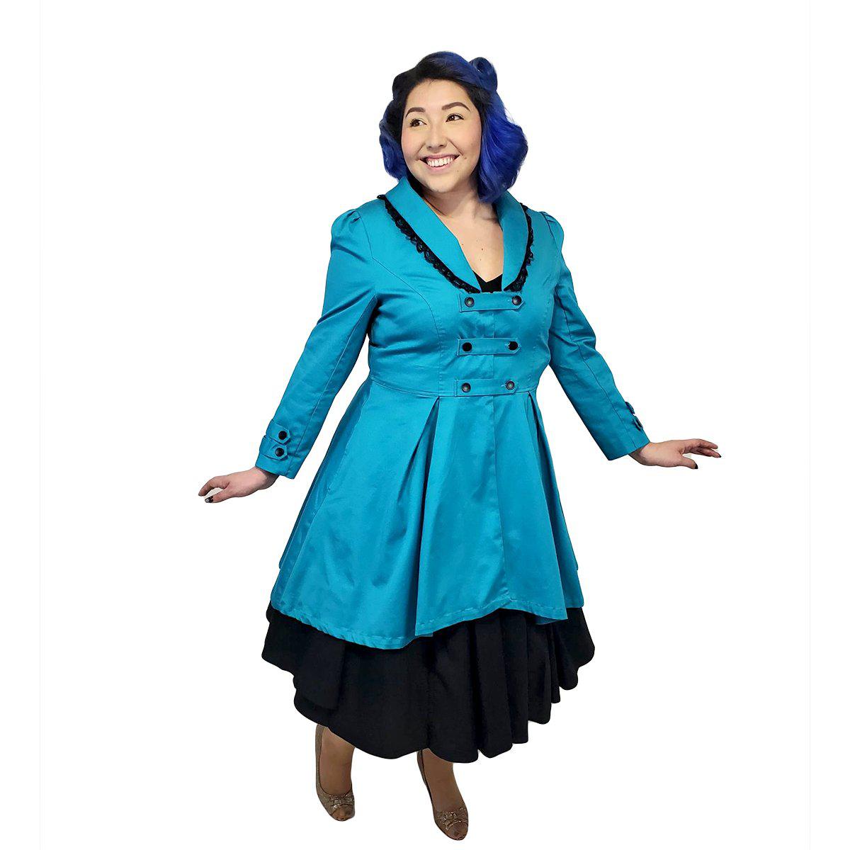 Lace Trim Swing Coat in Turquoise – Glitz Glam and Rebellion