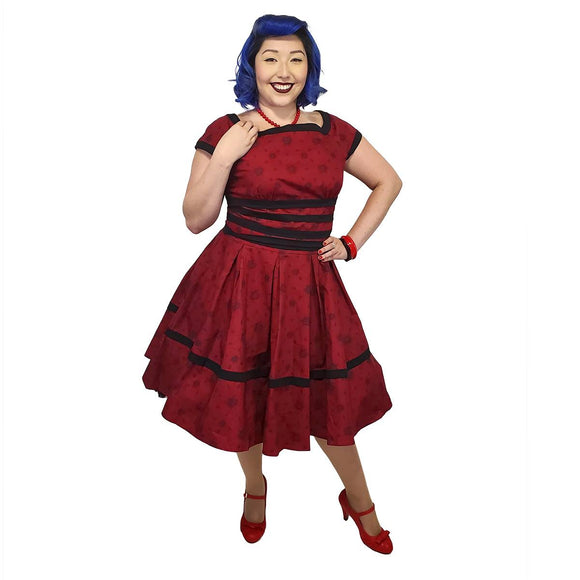 GGR Floral Swing Dress in Dark Red - SPECIAL!-Dress-Glitz Glam and Rebellion GGR Pinup, Retro, and Rockabilly Fashions