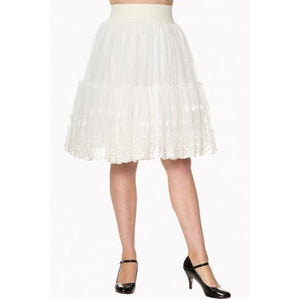 Banned First Sight Tulle Flare Skirt in White-Skirts-Glitz Glam and Rebellion GGR Pinup, Retro, and Rockabilly Fashions