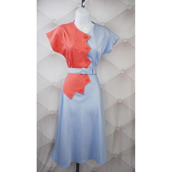 Star Struck Clothing Sawtooth Color Block Dress in Coral and Blue-Dress-Glitz Glam and Rebellion GGR Pinup, Retro, and Rockabilly Fashions