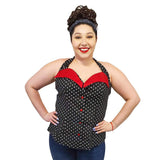 Foldover Halter Top in Black with White Dots-Top-Glitz Glam and Rebellion GGR Pinup, Retro, and Rockabilly Fashions