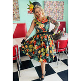 Amanda Scoop Neck Swing Dress in Black Tropical Print-Dresses-Glitz Glam and Rebellion GGR Pinup, Retro, and Rockabilly Fashions