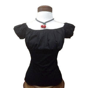 GGR Pinup Peasant Top in Solid Black-Blouse-Glitz Glam and Rebellion GGR Pinup, Retro, and Rockabilly Fashions
