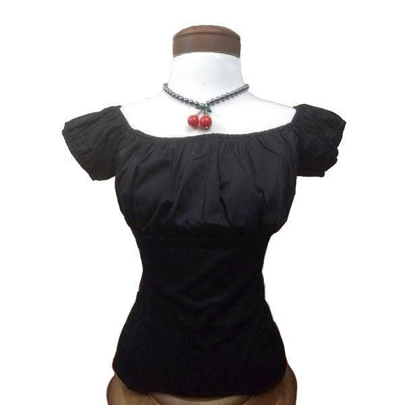 GGR Pinup Peasant Top in Solid Black-Blouse-Glitz Glam and Rebellion GGR Pinup, Retro, and Rockabilly Fashions