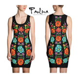 Oaxaca Bodycon Mexican Inspired Embroidery Print Dress By Paulina-Dresses-Glitz Glam and Rebellion GGR Pinup, Retro, and Rockabilly Fashions