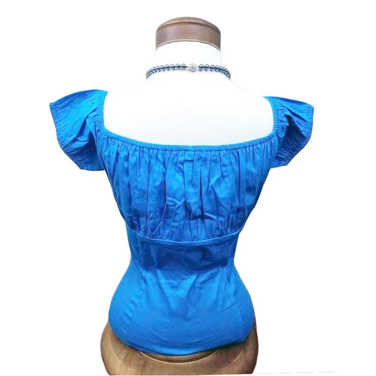 Pinup Peasant Top in Solid Turquoise Blue – Glitz Glam and Rebellion