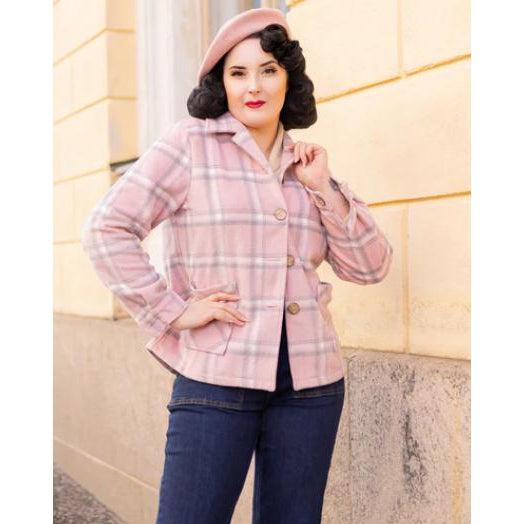 Star Struck 40s Button Down Jacket in Pink and Silver Plaid-Jacket-Glitz Glam and Rebellion GGR Pinup, Retro, and Rockabilly Fashions