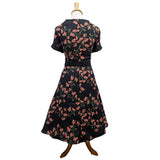 40's Split Neck Floral Swing Dress in Black-Dress-Glitz Glam and Rebellion GGR Pinup, Retro, and Rockabilly Fashions