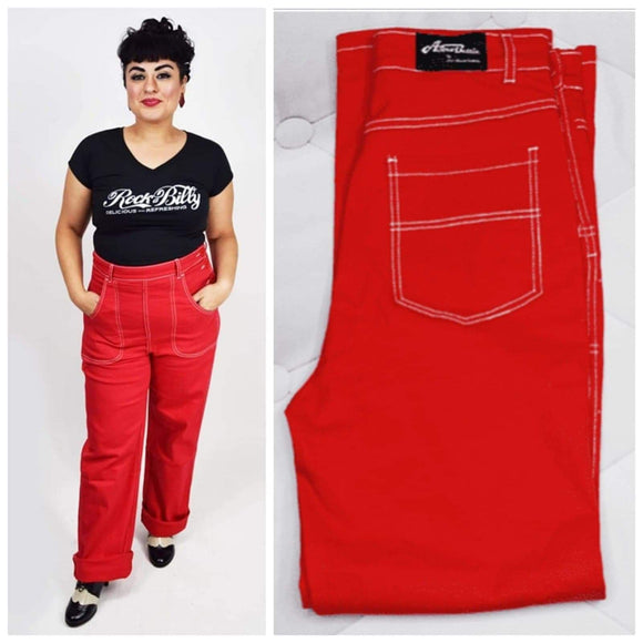 Star Struck Clothing Red Reproduction 1950s Button Jeans-Pants-Glitz Glam and Rebellion GGR Pinup, Retro, and Rockabilly Fashions