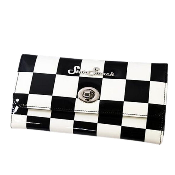 Star Struck Clothing Tri-Fold Wallet in Black Checkerboard – Glitz