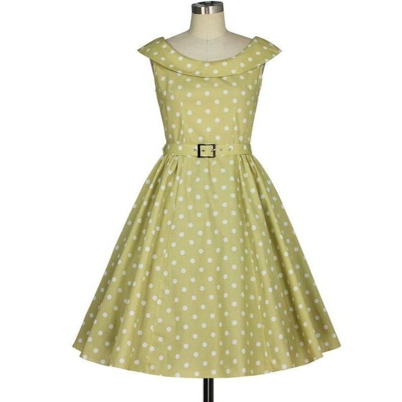 Housewife Dress in Chartreuse Polka Dot – Glitz Glam and Rebellion