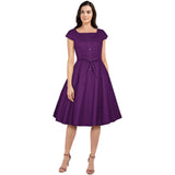 GGR Pleated Pauline Dress in Purple-Dress-Glitz Glam and Rebellion GGR Pinup, Retro, and Rockabilly Fashions