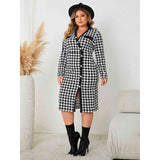 Plus Size Houndstooth Long Sleeve Slit Dress-Dress-Glitz Glam and Rebellion GGR Pinup, Retro, and Rockabilly Fashions
