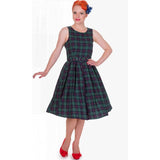 Dolly & Dottie Retro Check Swing Dress in Dark Green and Blue-Dresses-Glitz Glam and Rebellion GGR Pinup, Retro, and Rockabilly Fashions