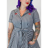 Hemet Cherries Circle Dress in Black and White Gingham-Dress-Glitz Glam and Rebellion GGR Pinup, Retro, and Rockabilly Fashions