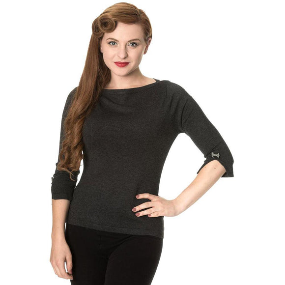 Banned Addicted Sweater in Charcoal-Top-Glitz Glam and Rebellion GGR Pinup, Retro, and Rockabilly Fashions