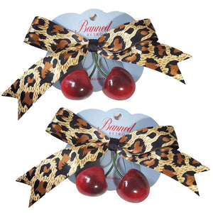 Banned Leopard & Cherries Hair Clip Set-Hair Accessory-Glitz Glam and Rebellion GGR Pinup, Retro, and Rockabilly Fashions