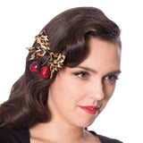 Banned Leopard & Cherries Hair Clip-Hair Accessory-Glitz Glam and Rebellion GGR Pinup, Retro, and Rockabilly Fashions