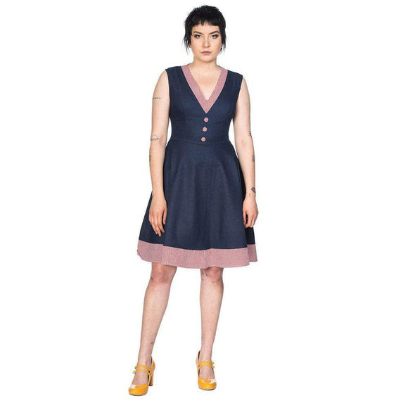Banned Diner Days Dress in Navy & Gingham-Dress-Glitz Glam and Rebellion GGR Pinup, Retro, and Rockabilly Fashions
