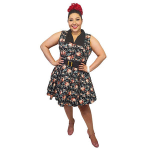 Banned Honnie Flamingo Flare Dress in Black-Dress-Glitz Glam and Rebellion GGR Pinup, Retro, and Rockabilly Fashions
