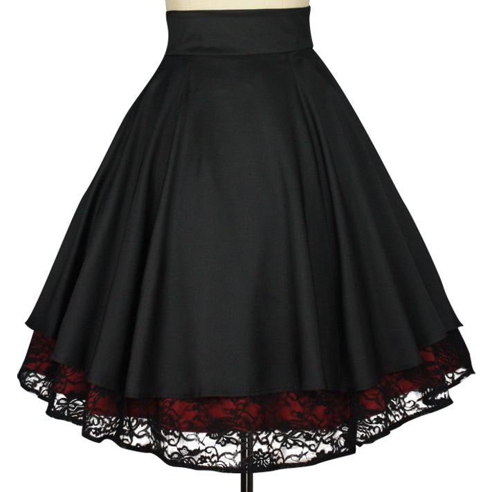 Bernadette Lace Overlay Skirt in Black & Red – Glitz Glam and