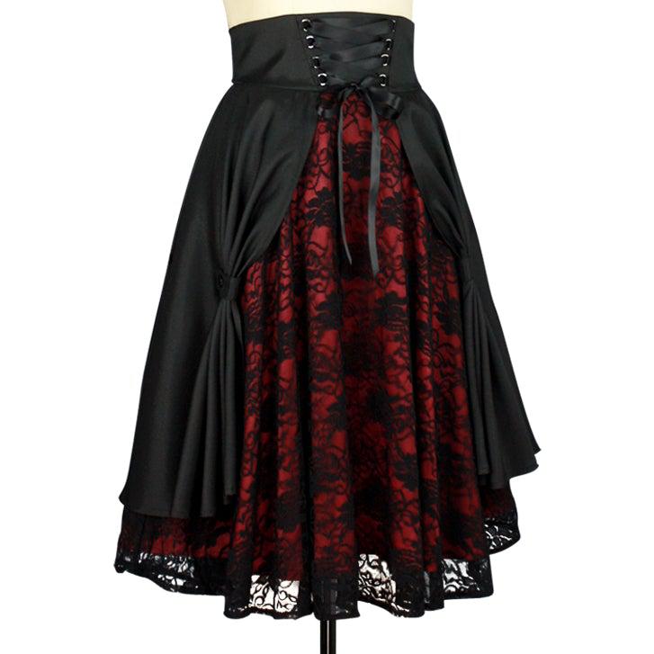 Bernadette Lace Overlay Skirt in Black & Red