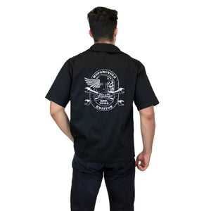 Hemet Men's Motorcycle Edition Work Shirt in Black-Men's Shirts-Glitz Glam and Rebellion GGR Pinup, Retro, and Rockabilly Fashions