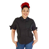 Lace Trimmed Blouse in Black-Top-Glitz Glam and Rebellion GGR Pinup, Retro, and Rockabilly Fashions