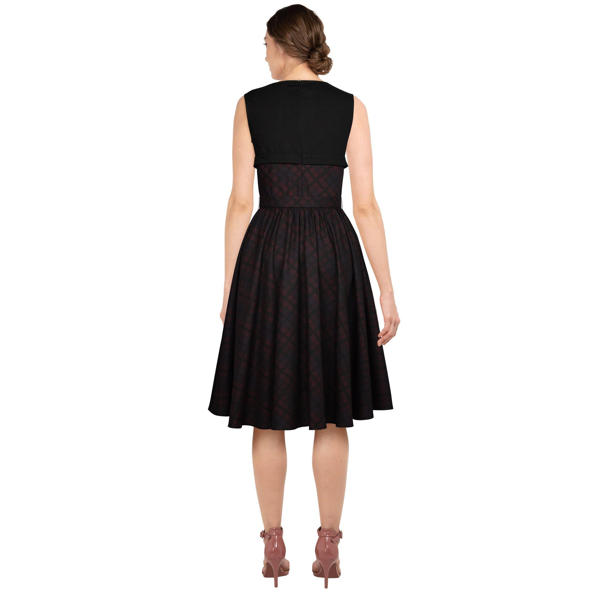 Strappy Swing Dress in Black Purple Plaid Glitz Glam and Rebellion